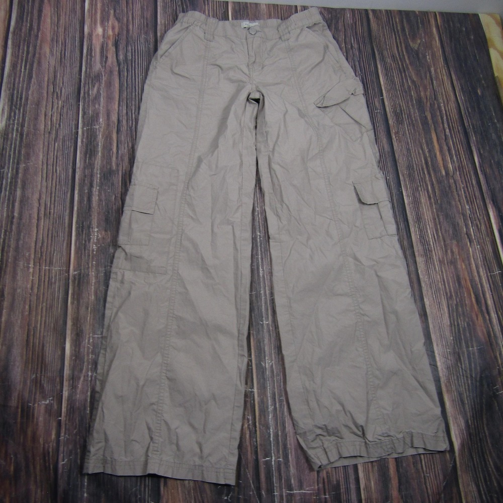 PacSun Pants Womens M Beige Cotton Cargo Twill Elastic Waist Pockets Relaxed Fit